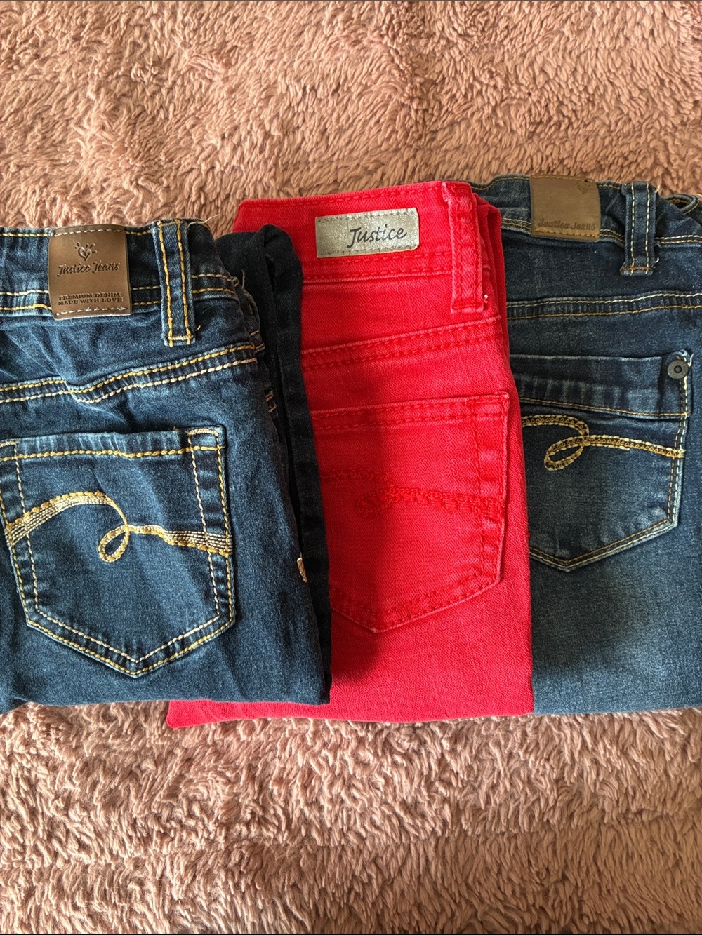 Justice Girls Vintage Blue and Red Skinny Jeans - Slim Stretch Fit. Gently worn